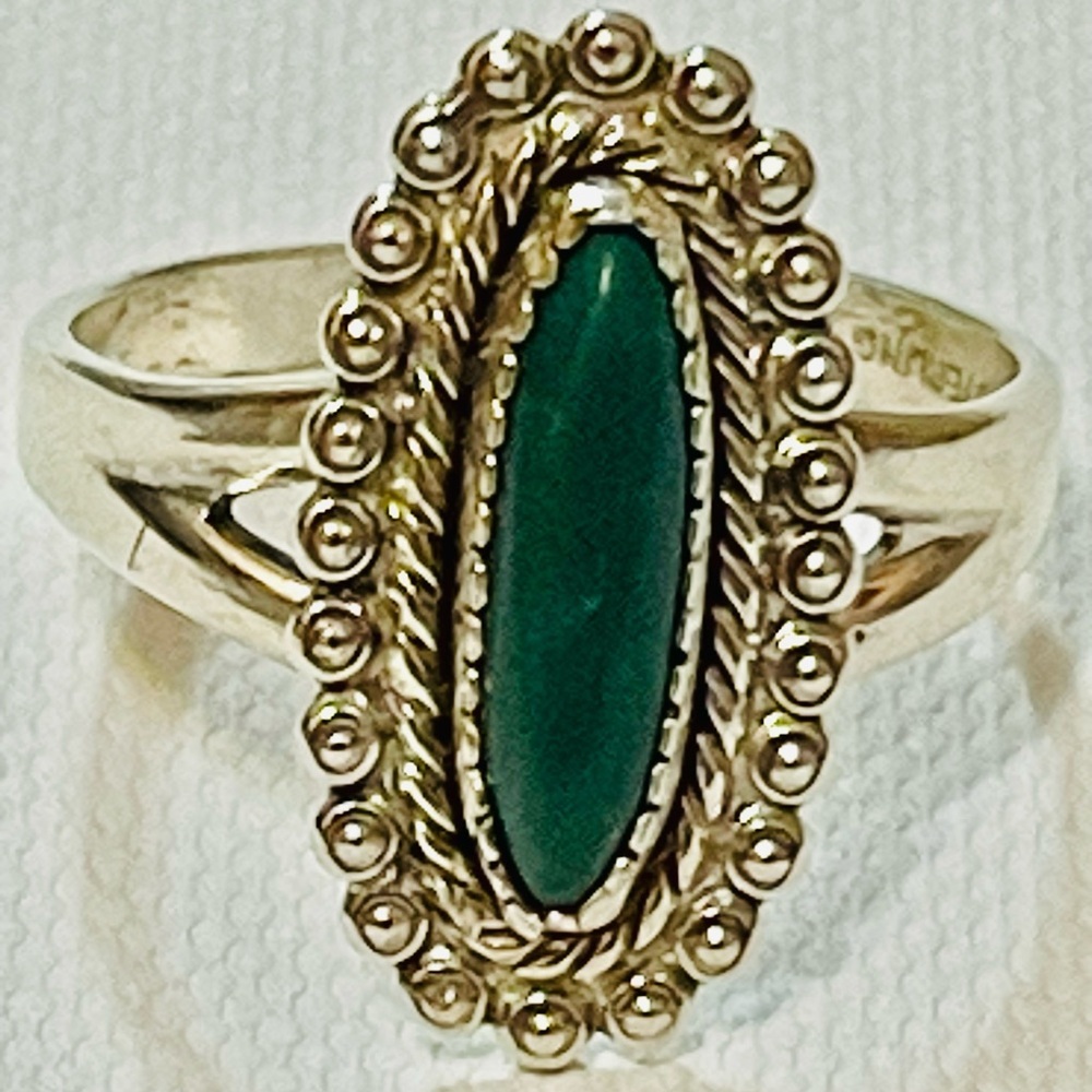 VTG NATIVE AMERICAN Navajo sterling silver GREEN TURQUOISE ring SZ 9